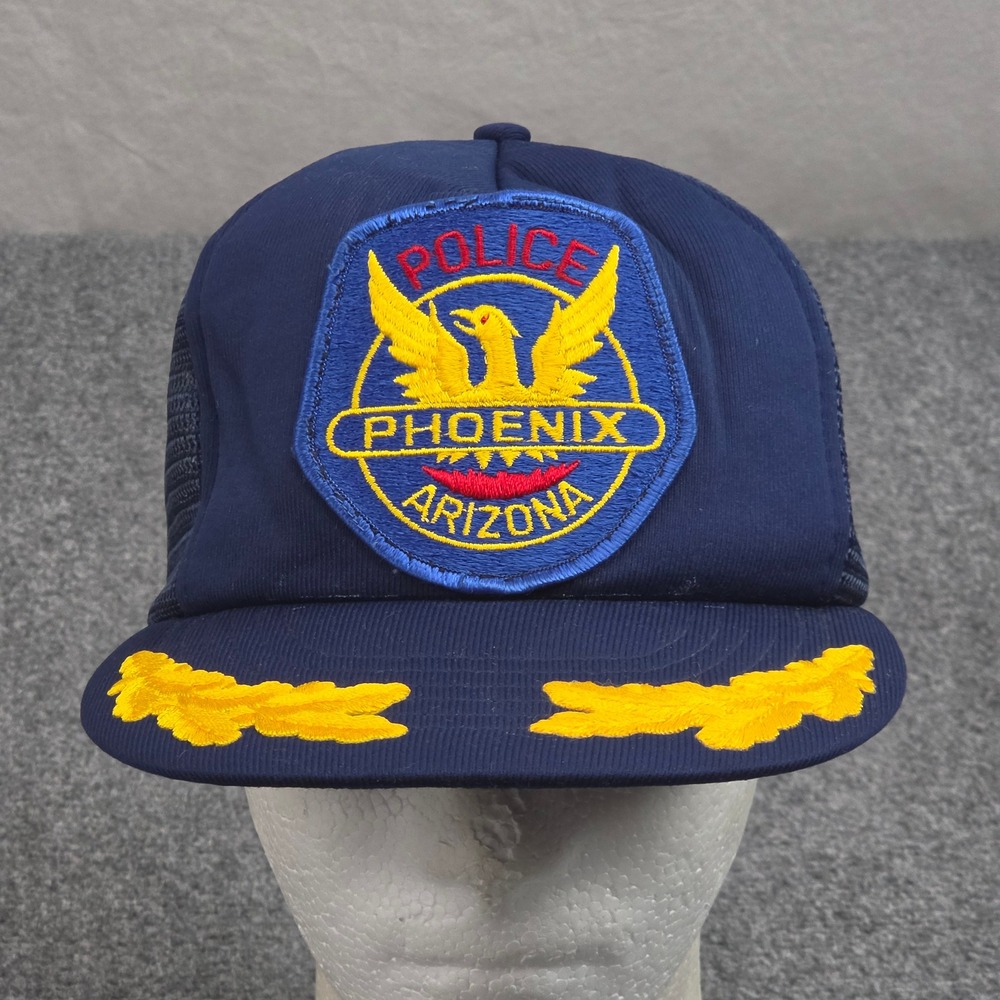 Vintage Phoenix Arizona Police Hat Navy Blue Mesh Trucker Scrambled Eggs 80s